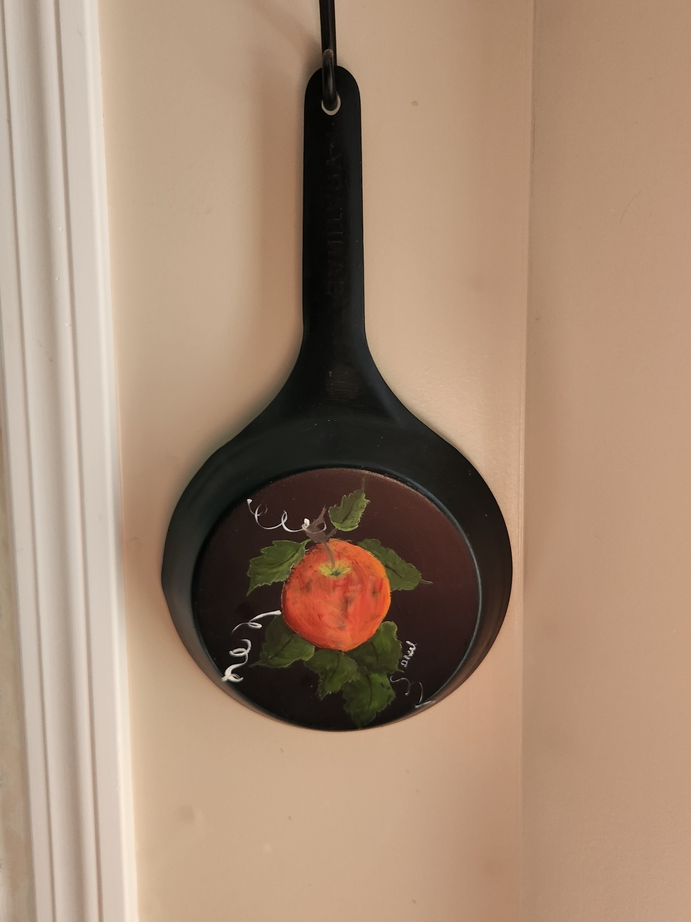 Cottage-Core Hand-Painted "Sanitary" Cast Iron "Cowboy Skillet" With Apple Motif
